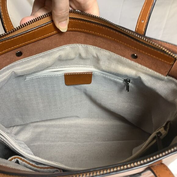 MDBM Maison de Beauté Provence Tan Leather Front Pocket Tote Handbag Messenger - Picture 12 of 13